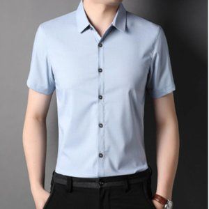2022 Summer men's new lapel shirt cotton fabric business casual short sleeve shi